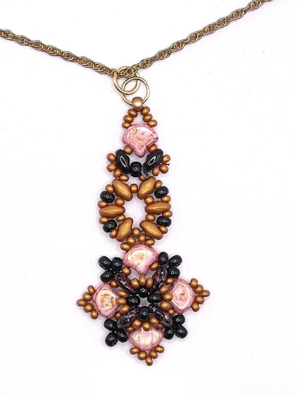 Czech Glass Hand Beaded Stitched Pendant Necklace